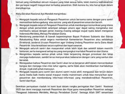 Menyambut Hari Santri Nasional 2025, Gernas Ayo Mondok Serukan Penguatan Peran Pesantren